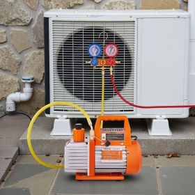 4 CFM 1/3 HP HVAC Single Stage Rotary Vane Vacuum Pump And Manifold Gauge Kit