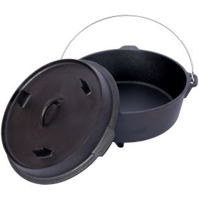 Pre-Seasoned Cast Iron Dutch Oven With Skillet Lid, Outdoor Camping Deep Pot For Camping Fireplace Cooking BBQ Baking Campfire, Leg Base, 12 Quart