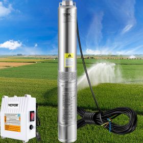 Deep Well Submersible Pump, 3HP 230V/60Hz, 37GPM 640 Ft Head, With 33 Ft Cord & External Control Box, 4 Inch Stainless Steel Water Pumps For Industria