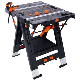Portable Folding Work Table, 2-in-1 As Sawhorse & Workbench,  Large Load Capacity With 2pcs Clamps
