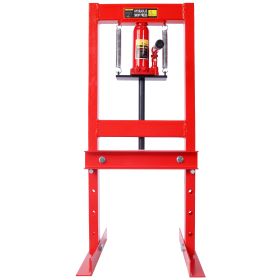Hydraulic 6 Ton H-Frame Garage Floor Adjustable Shop Press With Plates, 6T,red
