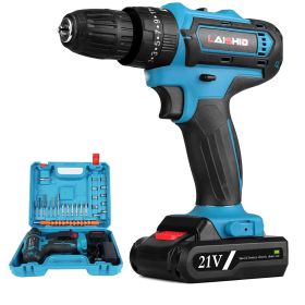 1Pack Cordless Drill Set With 2Pcs 21V Batteries And Charger 2 Variable Speeds Keyless Chuck 265lnLbs 25 And 3 Torque Positions Included 24Pcs Drill B