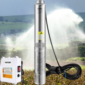 Deep Well Submersible Pump, 1.5HP 115V/60Hz, 37gpm 276ft Head, With 33ft Cord & External Control Box, 4" Stainless Steel Water Pump For Industrial, Ir