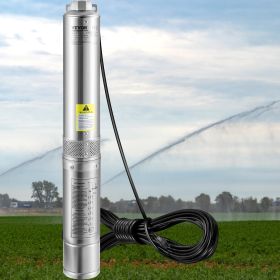 Deep Well Submersible Pump, 1HP 230V/60Hz, 37gpm Flow 207ft Head, With 33ft Electric Cord, 4" Stainless Steel Water Pump For Industrial, Irrigation&Ho