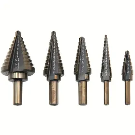 5pcs Baked Yellow Hair Black Step Drill Triangular Shank High-speed Steel Pagoda Drill Hole Opener Set