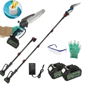 2-In-1 8' Cordless Electric Pole Saw And Mini Chainsaw With Extension Poles 2Pcs 21V 3.0Ah Batteries Adjustable Length Chain Saw With Auto Oiler Safet