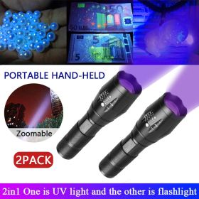 UV Torch Ultra Violet Flashlight Zoomable Blacklight Lamp LED Super Bright 250000lm 2 In 1 395nm Mini Pocket Inspection Light 2 Pack