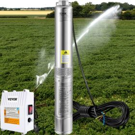 Deep Well Submersible Pump, 2HP 230V/60Hz, 37GPM 427 Ft Head, With 33 Ft Cord & External Control Box, 4 Inch Stainless Steel Water Pumps For Industria