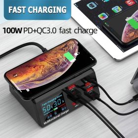 100W Quick Charge 3.0 8-Port USB Fast Charger; USB Hub Fast Charging Station QC 3.0 And PD Fast Charger; 15W Max Fast Wireless; compatible; iphon