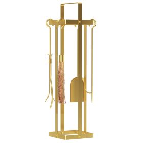 Outsunny 5 Piece Fireplace Tool Set, 32" Modern Metal Fireplace Accessories Set w/ Brush Broom, Poker, Shovel, Tongs, and Stand, Gold