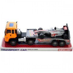 Friction Powered Trailer Truck With Race Car (pack of 4)
