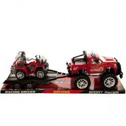 Friction Powered Fire Rescue Trailer Truck With Atv (pack of 2)