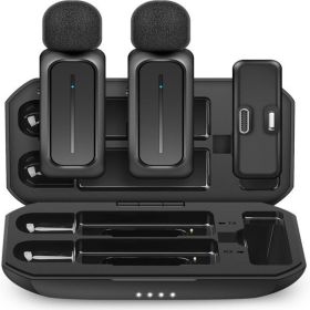 2 Pcs Wireless Lavalier Microphone for iPhone iPad Android with Charging Case 7H Clip on Lapel Microphone Wireless for Video Recording Vlogging