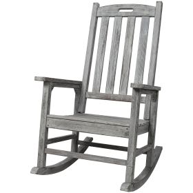 Wooden Oversized Porch Rocker Chair With Wide Seat And Tall Backrest,High Back Smooth Rocking Chairs For Outdoor & Indoor,Light Grey Color