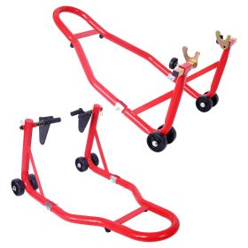 Motorcycle Stand 1000LB Sport Bike Front And Rear Wheel Lift Swingarm Paddock Stands Black U   Red