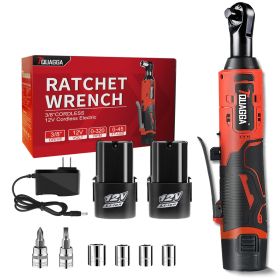TQUAGGA Cordless Electric Ratchet Wrench Set, 12V, 45ftlbs,Variable Speed Power Ratchet Wrench,with Batteries2,Automotive Repair Tools, Electric Tools (Option: 12V two batteries)