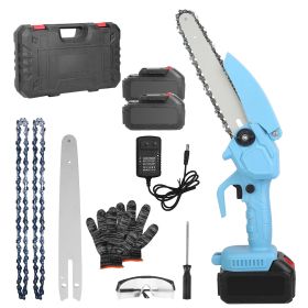 1Set Electric Mini Chainsaw Portable Handheld Cordless Small Chain Saw Battery Powered With 2Pcs 1200mAh Rechargeable Batteries 8in Chains Gloves Gogg (Option: Blue)