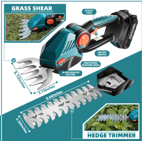 Cordless Hedge Trimmer, 2-in-1 Electric Handheld Grass Shears With 21V 2.0 Battery X2, Grass Trimmer, Mini Bush Trimmer Kit For Garden, Patio And Lawn (Option: Blue)