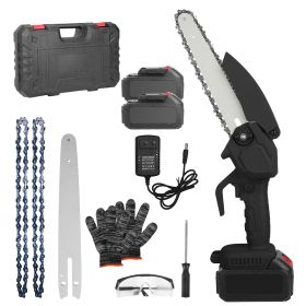 1Set Electric Mini Chainsaw Portable Handheld Cordless Small Chain Saw Battery Powered With 2Pcs 1200mAh Rechargeable Batteries 8in Chains Gloves Gogg (Option: Black)