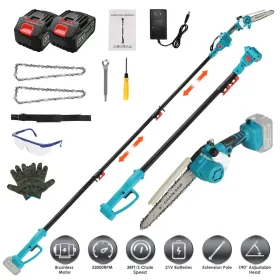 2-IN-1 Cordless Pole Saw And Mini Chainsaw With Extension Pole 21V Battery 8' Electric Brushless Pole Chainsaw With Auto Oiler Safety Switch 6.4LBS Li (Option: 1500mAh)