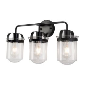 3-Light With Clear Glass Shade,Modern Sconce, Industrial Indoor  Light Fixture For Bathroom Living Room Bedroom Over Kitchen Sink,E26 Socket,No Bulb (Option: Black)