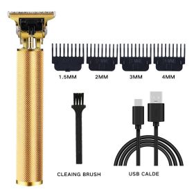 Electric Hair Clipper Cordless Hair Trimmer Set For Hair Cutting; Professional Trimmer USB Rechargeable (Color: Golden)