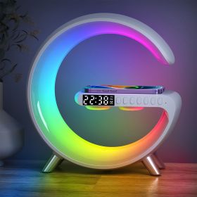 RGB Light Bar Smart Light Sunrise Alarm Clock; Dimmable Table Lamp With Fast Wireless Charger Alarm Clock For Heavy Sleepers Adults For Bedroom; (Color: White)