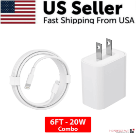 2024 20W USB-C Fast Charger PD Adapter Cable For iPhone 14/13/12/11 XR Pro iPad (Combo: 20W Adapter + 6FT Cable)