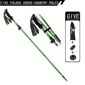 5-Section Collapsible Hiking Poles - Lightweight Trekking Poles with Secure External Lock, Adjustable Length (Color: Green)