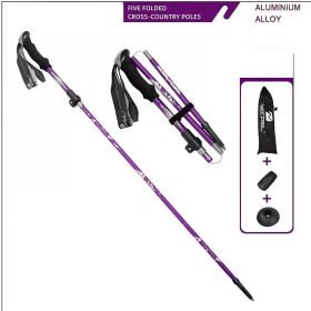 5-Section Collapsible Hiking Poles - Lightweight Trekking Poles with Secure External Lock, Adjustable Length (Color: Purple)