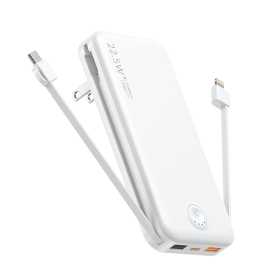 12000mAh Portable Power Bank with Built in Cables Mobile Phone Portable Charger Power Phone Charger Backup Battery for IPhone,Andriod Phone (Color: White)