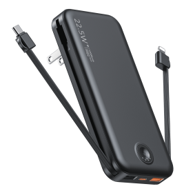 12000mAh Portable Power Bank with Built in Cables Mobile Phone Portable Charger Power Phone Charger Backup Battery for IPhone,Andriod Phone (Color: Black)