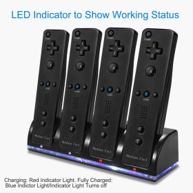 4 Remotes Charging Dock Game Controller Charger 2800mAh Rechargeable Battery Charging Stations w/ LED Indicator for Wii Nintendo (Color: Black)