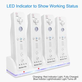 4 Remotes Charging Dock Game Controller Charger 2800mAh Rechargeable Battery Charging Stations w/ LED Indicator for Wii Nintendo (Color: White)