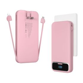 12000mAh Portable Charger Power Bank With Built In Cables (Color: Pink)
