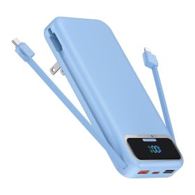 12000mAh Portable Charger Power Bank With Built In Cables (Color: Blue)