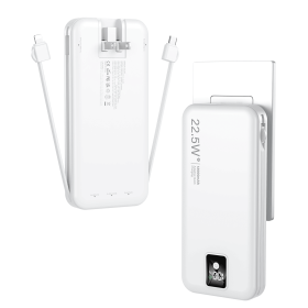 Portable Power Bank 12000mAh with Built-in Cables, USB-C External Batter Pack with AC Wall Plug,Fast Charging Power Bank for iPhone,Samsung (Color: White)