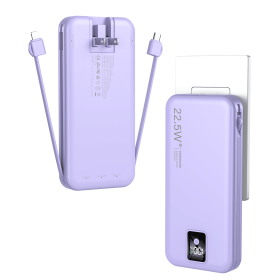 Portable Power Bank 12000mAh with Built-in Cables, USB-C External Batter Pack with AC Wall Plug,Fast Charging Power Bank for iPhone,Samsung (Color: Purple)