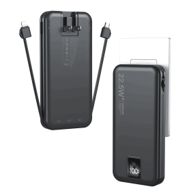 Portable Power Bank 12000mAh with Built-in Cables, USB-C External Batter Pack with AC Wall Plug,Fast Charging Power Bank for iPhone,Samsung (Color: Black)