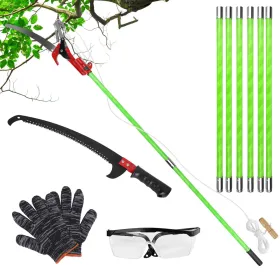 2 In 1 Extra Long Manual Pole Saw 8.23-15.12FT Extendable Tree Pruner For High Branches With Pruner Scissors 2 Double-hooked Saw Blades Goggles Gloves (Option: 8m)